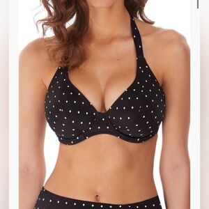 Freya Jewel Cove Halter Bikini Top in Black/White Polk Dot Pattern